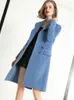 Trench coats femininos haze azul casaco de lã comprimento médio 2023 temperamento outono/inverno