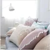 Pillow Home Decor Soft Pink Blue Velvet Cover With Lace Decorative Pompom Ball Throw Pillowcase Pillowsham 45x45