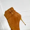 Top qualité Uria Bottines zippées Bout pointu Talons aiguilles Bottines à lacets avec boucle Semelle en cuir de veau Designer de luxe pour femmes Robe Chaussures de soirée Chaussures d'usine Taille 35-41