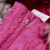Daunenmantel Winterjacke für Mädchen, 3–6 Jahre, Skianzug für Jungen, für Kinder, warme Mäntel aus Baumwolle, Polyester, Oberteil mit weichem Pelzkragen, Muumi Pink
