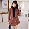 Robe de deux pièces femmes Tweed Plaid Y2K costume Blazer Jackert manteau haut pantalon ensemble correspondant tenue hiver bureau travail vêtements de haute qualité