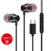 In-Ear-hörlurar Typ-C Wire Metal Subwoofer Musik Earphones med Microphone Gaming Headset Earskydd för Xiaomi Samsung Huawei Mobiltelefon Computer Tablet Retail