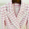 Kurtki damskie EST High Street 2023 Designer Kurtka Lion Buttons Pink frędzle z frędzlami Paundstooth Tweed Blazer