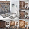 Ensemble de rideaux de douche rustiques, porte de grange en bois, ferme, couverture de tapis occidental, tapis de bain, décor de salle de bain, ensemble de rideaux R230830