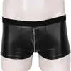 Unterhosen Herren Sexy Open Crotch Leder Kurze Hosen für Sex Reißverschluss Crotchless Soft Patent Fetisch Boxer Erotik Porno Sexi