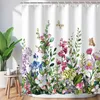 Shower Curtains Waterproof Shower Curtain Stained Glass Meadow Flower Dragonfly Fabric Bath Curtain Home Hotel Bathroom Shower Curtain R230830