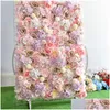 Ghirlande di fiori decorativi 40X60 cm Pannelli murali artificiali Rosa di seta Decorazioni per feste fai da te Fondali Pografia Baby Shower Parrucchiere Backgr Dhryq