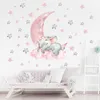Wall Stickers Cartoon Pink Baby Elephant Air Balloon Decals Nursery Decorative Moon and Stars for Girl 230829