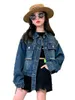 Jackets Girls Denim Jacket For Autumn 2023 Fashion Blue Short Outerwear Teen Kids Clothes Casual Loose School Child Top Coats 5- 14 Year