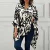 Robes décontractées Femmes Revers Batwing Manches Lâche Tops Blouses Élégant Motif Imprimer Chemise Robe Mode Simple Boutonnage High Street