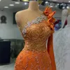 2023 ASO EBI Arabic Orange Rermaid Платье выпускное выпускное выпускное платье Crystals жемчужина сексуальное вечернее формальное вечеринка второй прием с днем ​​рождения платья платья Robe de Soiree ZJ359