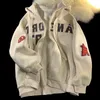 Men s hoodies tröjor vintage brev tryck zip up hoodie kvinnor jacka tröja överdimensionerade casual män kläder hip hop streetwear koreanska toppar 230829