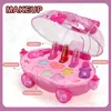 Beleza moda meninas carrinho cosméticos princesa caixa de maquiagem mala batom crianças brinquedo fingir jogar bebê conjunto 230830