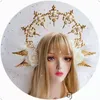 Lolita Goddess Costume KC Headband Angel Gold Goddess Headpiece Virgin Mary Halo Bride Crown Bead Chain Baroque Tiara Headwear