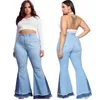 Women's Jeans Plus Size Contrast Color Patchwork Women Streetwear Flared Jeans Lady Autumn High Waist Button Skinny Denim Bell-bottomed Pants 230829