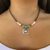 Navel Bell Button Rings Ethnic Style Vintage Round Pendant Necklace For Women Bohemian Faux Turquoise Beaded Leather Cord Party Jewelry 230830