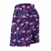 Män shorts söta fåglar ombord sommarrosa och marin flamingo hawaii korta byxor män sportkläder bekväm tryckta badstammar