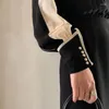 Lässige Kleider Schwarzes Kleid Damen 2023 Französisches schlankes Chiffon-Panel-Design -04