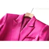 Two Piece Dress High Class French Retro Spring And Summer Rose Red Ding Shiny Minority Design Blazer Vest Skirt Three