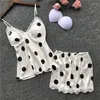 Indumenti da notte da donna con stampa a pois con cinturino per spaghetti con pettorina Pigiama da donna con scollo a V Lingerie sexy in pizzo femminile