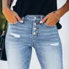 Jeans pour femmes Vintage Stretch Femmes 2023 Tendance Bleu Taille haute Ripped Casual Mode Streetwear Denim Crayon Pantalon