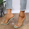 Terlik Yaz PVC Jelly Sandallar Açık Başparmos High Topuklu Kadın Şeffaf Topuk Kare Slip-On Zapatos