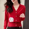 Women's Knits Femme 3D Crochet Rose V Neck Women Sweater Spring Autumn Long Sleeve Knitted Jacket Single Breasted Slim Cardigans Ice Silk