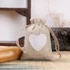 Gift Wrap 50 Pcs Wedding Candy Drawstring Jute Bags Heart Sewing Christmas Package Pouches 10x14cm Party Gift Pocket with Tags 230829