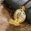 懐中時計の懐かしいブランドOuyawei Mechanical ScckeatchMen Full Steel Case Pocket Fob Watch Analog Silver White Dial Vintage Male Clock230830