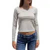 T-shirt da donna Y2k Crop Top da donna Manica lunga Scollo a barchetta Finiture in pizzo Vintage Slim Fit Canottiera autunnale Estetica Streetwear