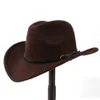 Chapeaux larges chapeaux seau 2grande taille laine femmes hommes western cowboy chapeau pour gentleman dame jazz cowgirl avec cloche en cuir église sombrero casquettes 230830