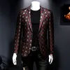 Men's Suits Blazers Autumn Slim Fit Blazer Men Lattice Stage Casual Suit Coats Silver Burgundy Green Men Groom Wedding Suit Lattice Blazer 230829