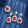 Ensemble de boucles d'oreilles et collier EYIKA, breloques en Zircon, pierre de Fusion, pendentif fleur rubis, bague goutte, bijoux fins pour femmes, mariage brésilien