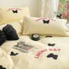 Bettwäsche-Sets Koreanische Mädchen-Bett-Set mit Schmetterlings-Stickerei, Bettbezug aus gewaschener Baumwolle, Steppbettlaken, einfarbige Bettwäsche, Schlafzimmer