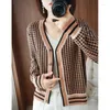 Women's Knits V-Neck Small Fragrant Knitted Cardigan Autumn And Winter Loose Outwear Thousand Bird Grid Long Sleeve Sweater Jacket