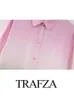 Vestido de duas peças TRAFZA Mulheres Impresso Saia Set Manga Longa Camisa Lapela TieDye Blusa Tops Cintura Alta Saias Plissadas Mulher Streetwear Conjuntos 230830