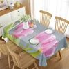Nappe de table tulipe 3D, motif de plante de fleur rose, couverture rectangulaire pour cuisine, salon, salle à manger, décoration de pique-nique à la maison