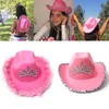 Breda Brim Hatts Bucket Feather Cowgirls Hat Pink Western Silver Sequin Crown Party Prom Accessories Cosplay Spela Halloween Costumes Dropping 230830