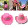 Large Brim Chapeaux Seau Plume Cowgirls Chapeau Rose Western Argent Paillettes Couronne Party Accessoires De Bal Cosplay Jouer Costumes D'Halloween Dropping 230830