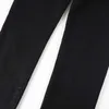 Men's Black Blank Distressed Italian Drip Slim Fit Stretch Ripped Plain Jeans HKD230829