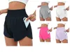 LU-222 KVINNS SPORTS HOTTY HOT SHORTS Hög midja Track som kör Yoga Leggings Sidfickor Anti Glare Elastic Slimming Pant Tights