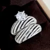 2 Stuks Verlovingsring 18K Wit Vergulde Ring Iced Out Glanzende CZ Diamanten Ring Set Trouwringen Bruiloft Sieraden voor Liefhebbers