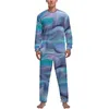 Men's Sleepwear Colorful Brush Print Pajamas Male Paint Stripes Cute Spring Long Sleeve 2 Piece Night Graphic Set