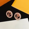 3 Colors Women Designer Stud Earrings Luxury Small Full Diamonds Hollow Letter Trendy Copper Engagement Earring Wholesale