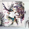 シャワーカーテンシャワーカーテンアートリリーフラワーズ付き鳥の色水彩絵画スタイルのスプラッシュファブリックバスルーム装飾セットR230830