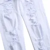 Mens Jeans White Fashion Hip Hop Ripped Skinny Men denim Byxor Slim Fit Stretch Ejressed Zip Jean Pants High Quality 230830