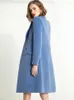 Trench coats femininos haze azul casaco de lã comprimento médio 2023 temperamento outono/inverno