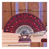 Party Favor Chinese Classical Dance Folding Fan Elegant Colorf Brodered Flower Peacock Mönster Sequins Female Plastic Handheld Fa Dhhuc