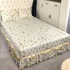 Saia de cama decoração de quarto de meninas estilo princesa quatro estações protetor de colchão universal padrão de flores