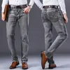 Mens Jeans Stretch Regular Fit Business Casual Classic Style Fashion Denim Trousers Male Black Blue Grey Pants 230830